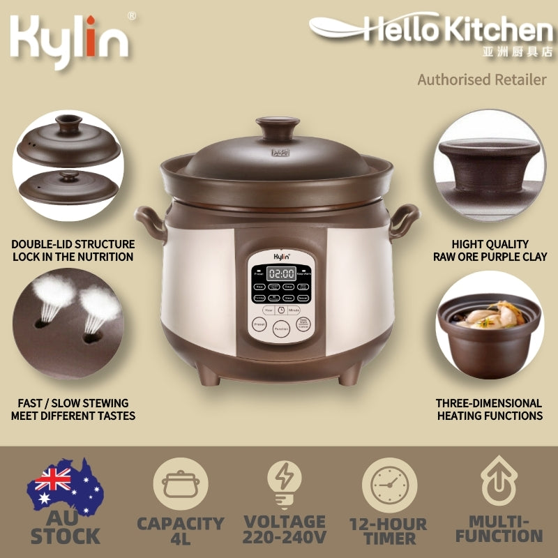 Kylin Electric Purple Clay Pot Slow Cooker 4L - K2022 - SILBERSHELL