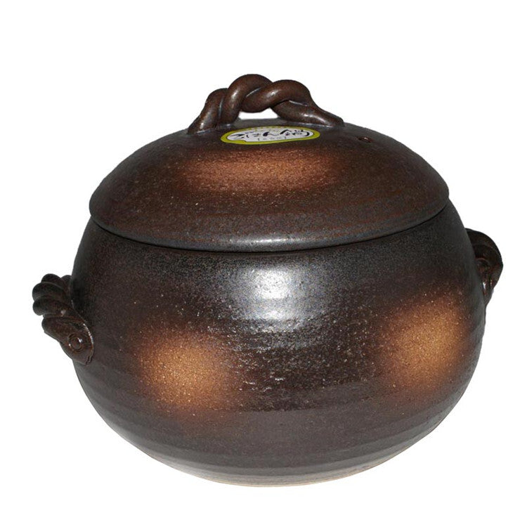 Japanese Yorozufuru-sho Brown Donabe Chestnut 7# Rice Clay Pot  - Made in Japan - 4L - SILBERSHELL