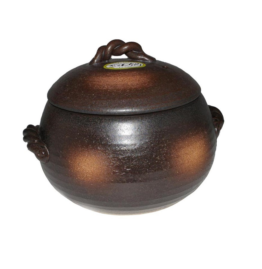 Japanese Yorozufuru-sho Brown Donabe Chestnut 5# Rice Clay Pot  - Made in Japan - 2.4L - SILBERSHELL