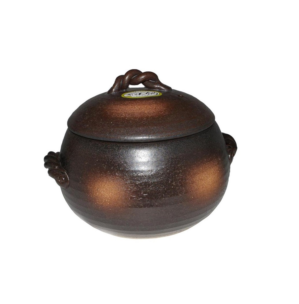 Japanese Yorozufuru-sho Brown Donabe Chestnut 3# Rice Clay Pot  - Made in Japan - 1.7L - SILBERSHELL