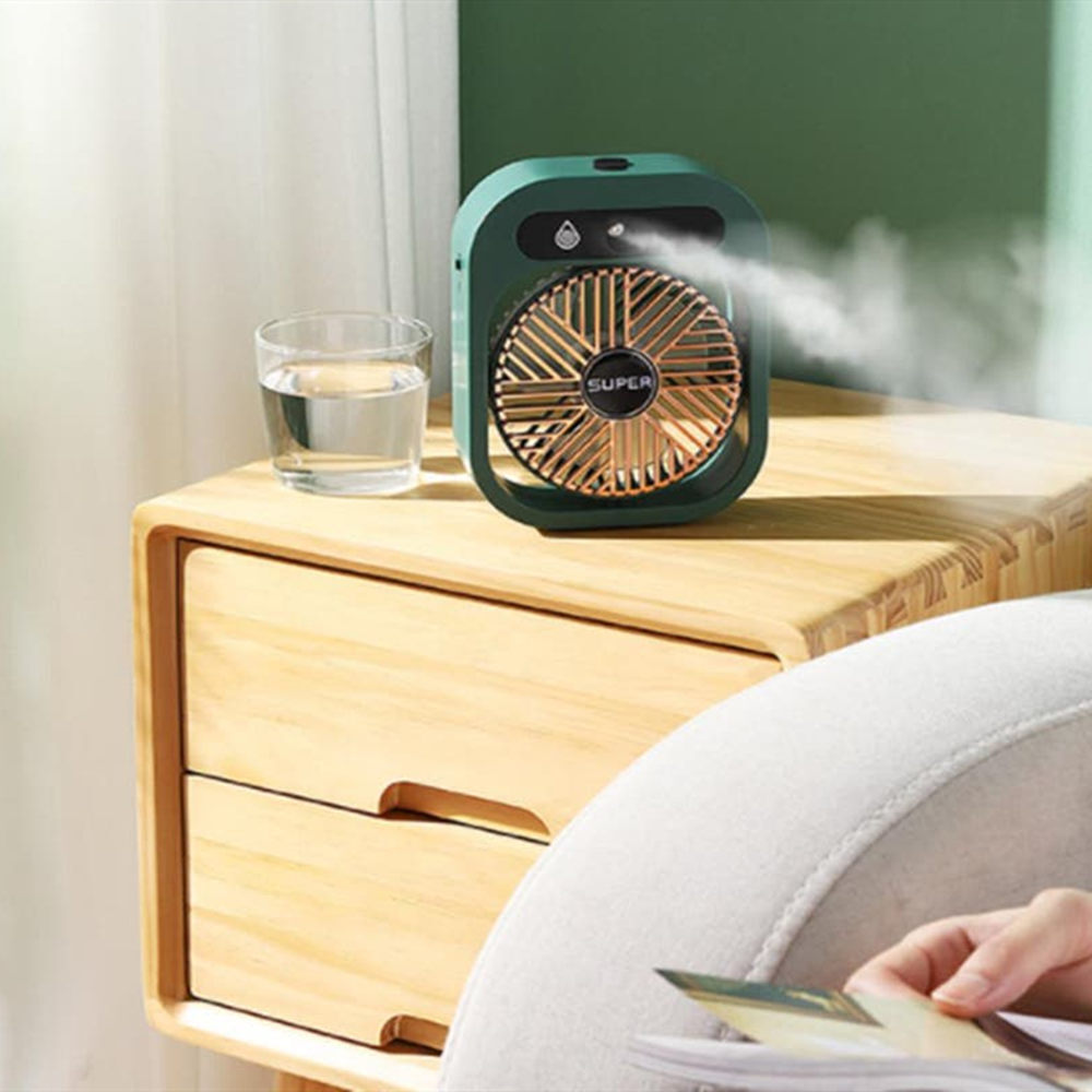 JY Ice Fog Air Conditioning Mist Humidfier Mini Fan Humidifying - White - SILBERSHELL