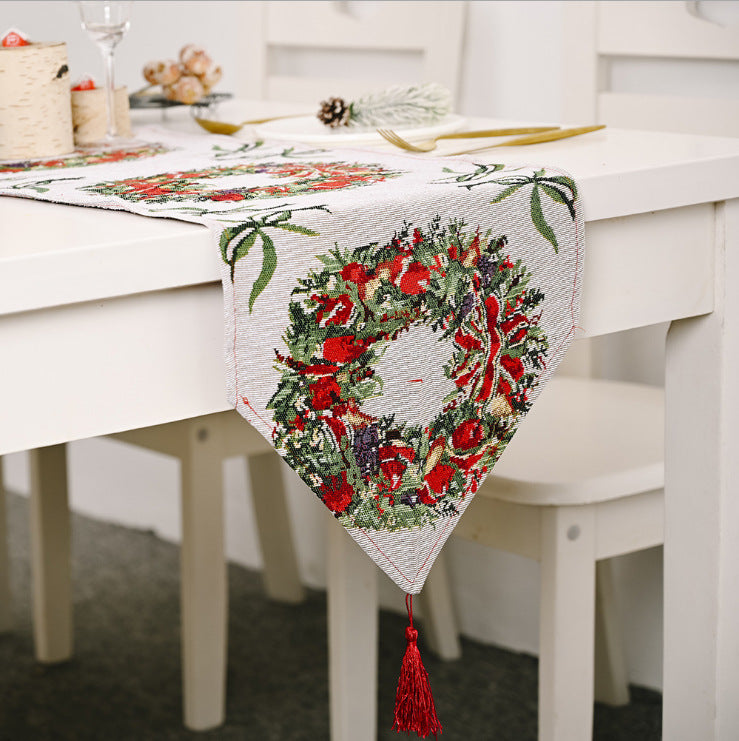 Christmas Table Runner thickened knitted Dining Tablecloth Xmas Party Decor(Garland) - SILBERSHELL