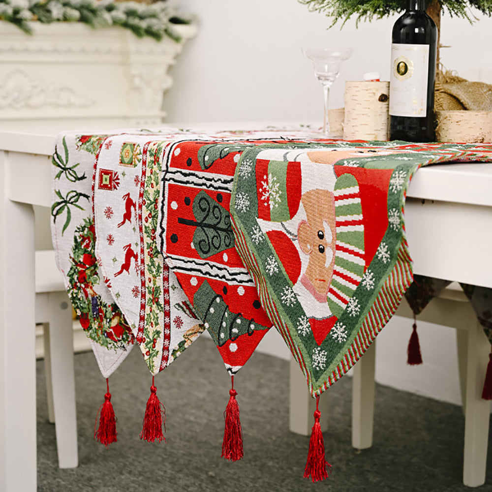 Christmas Table Runner thickened knitted Dining Tablecloth Xmas Party Decor(Elk) - SILBERSHELL