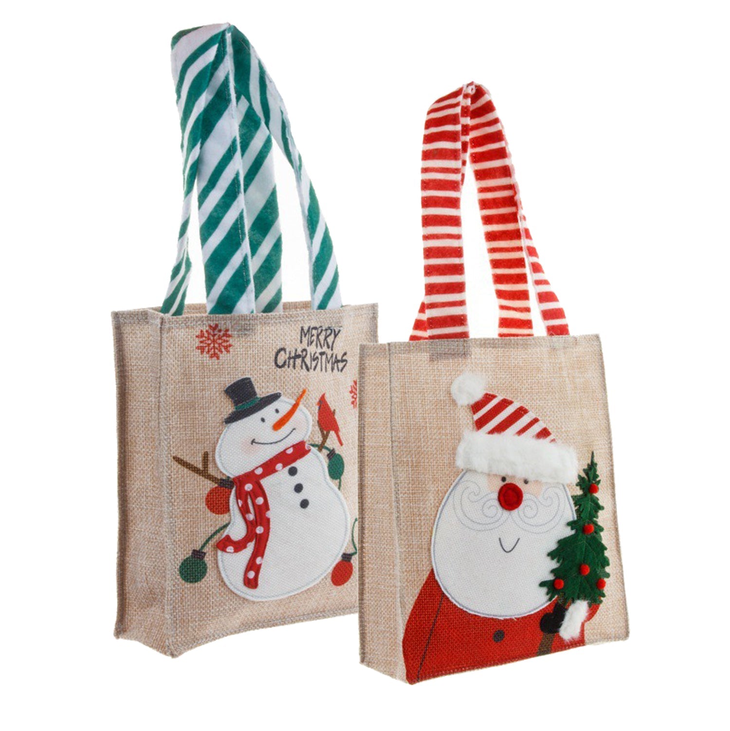 2Pcs Set Christmas Gift Bags Sackcloth Festive Cartoon hand gift bags - SILBERSHELL