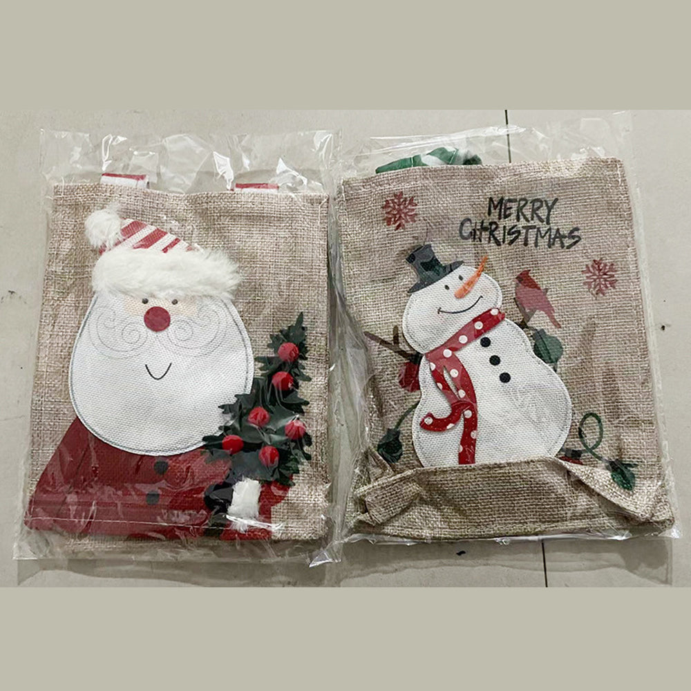2Pcs Set Christmas Gift Bags Sackcloth Festive Cartoon hand gift bags - SILBERSHELL