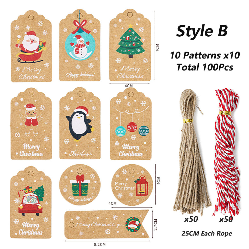 100Pack Xmas Decoration 350g Thicken Kraft Paper Gift Tag Wrapping Kraft Tag Hang Tags(Style B) - SILBERSHELL