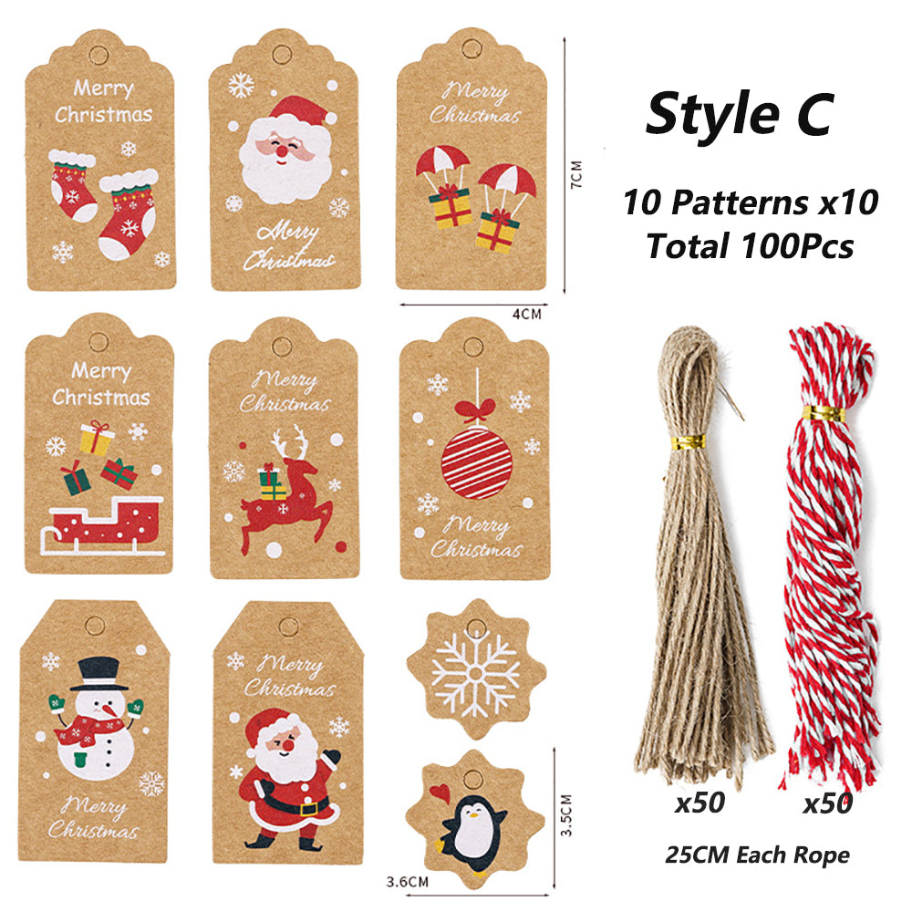 100Pack Xmas Decoration 350g Thicken Kraft Paper Gift Tag Wrapping Kraft Tag Hang Tags(Style C) - SILBERSHELL