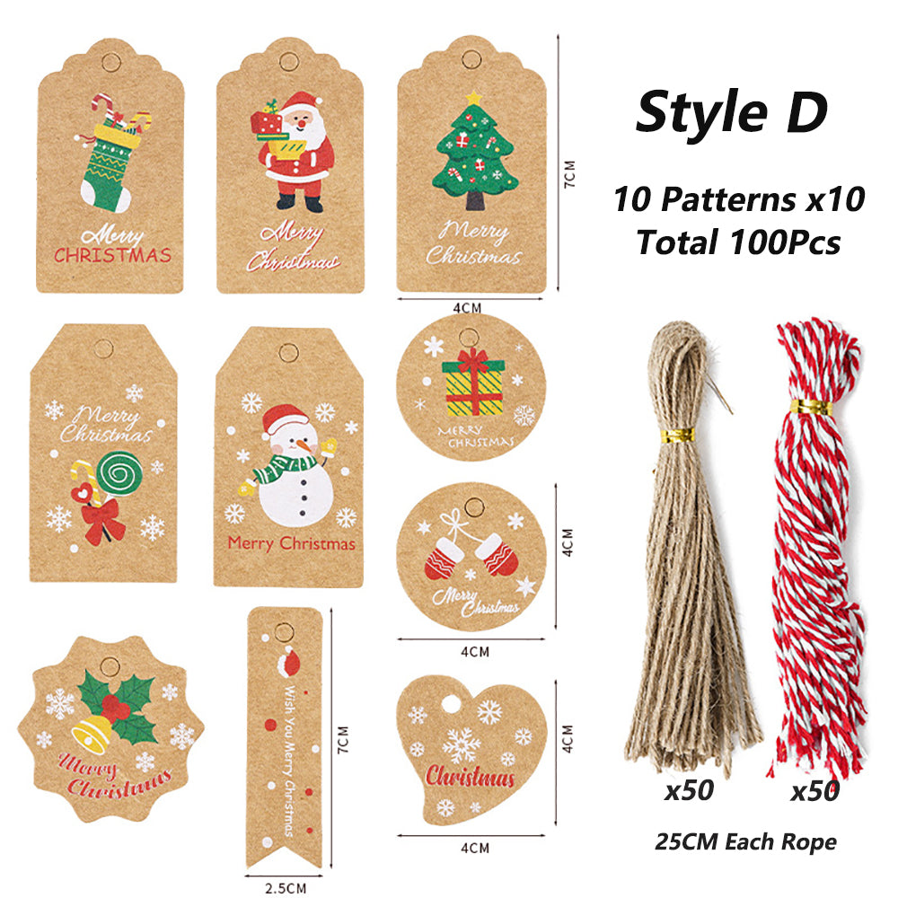 100Pack Xmas Decoration 350g Thicken Kraft Paper Gift Tag Wrapping Kraft Tag Hang Tags(Style D) - SILBERSHELL