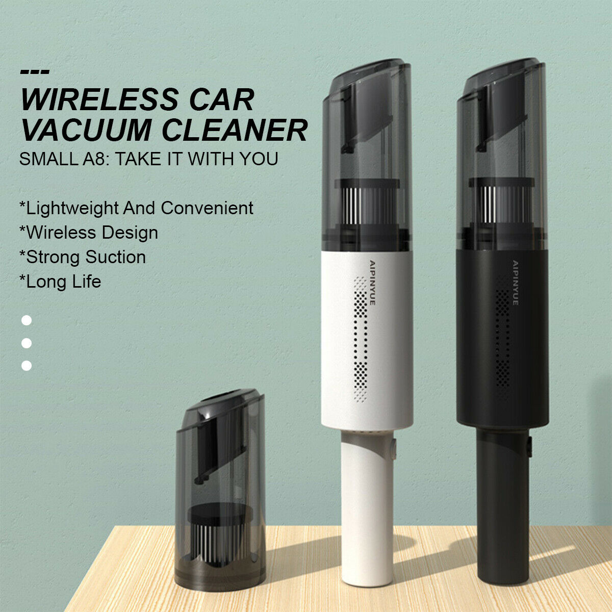 Wireless Charge 6000Pa Suction Powerful Portable Car Vacuum Cleaner Home Duster(White) - SILBERSHELL