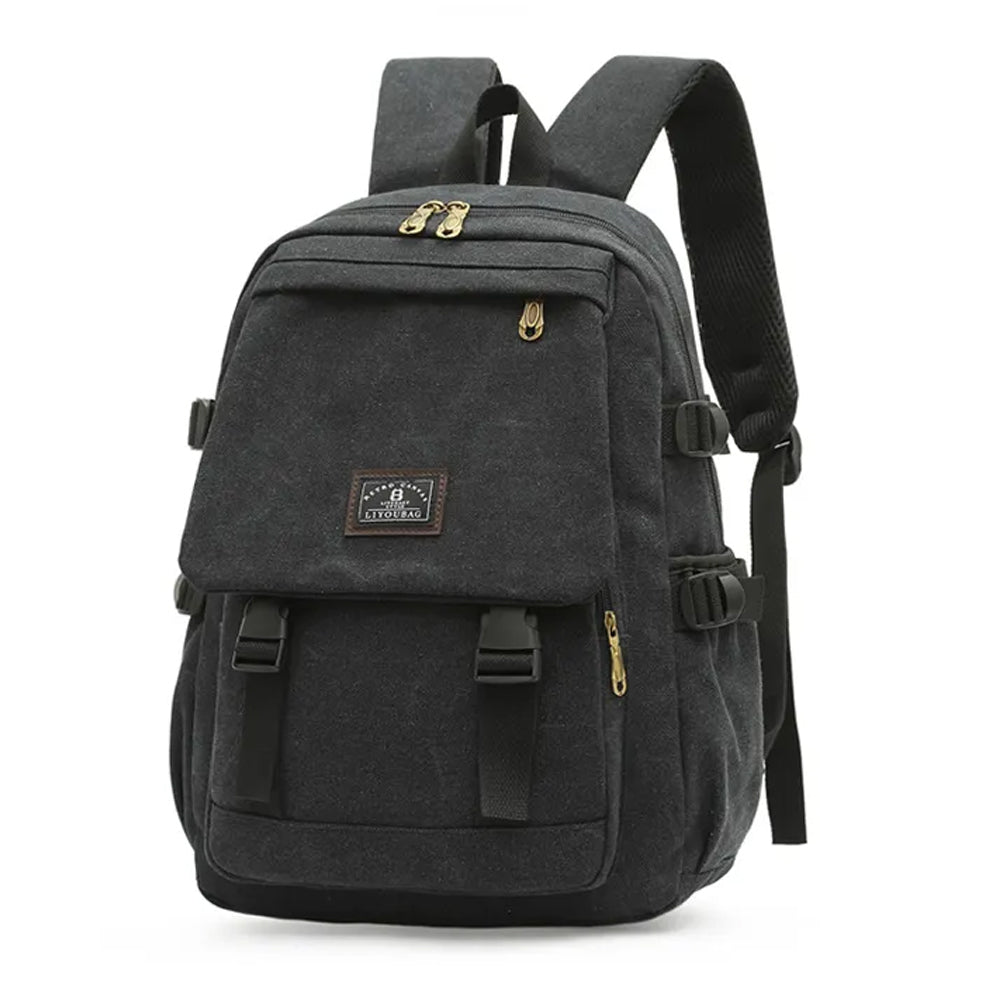 Unisex Leisure Canvas Backpack Durable Waterproof Outdoor Travel Rucksack(Black) - SILBERSHELL