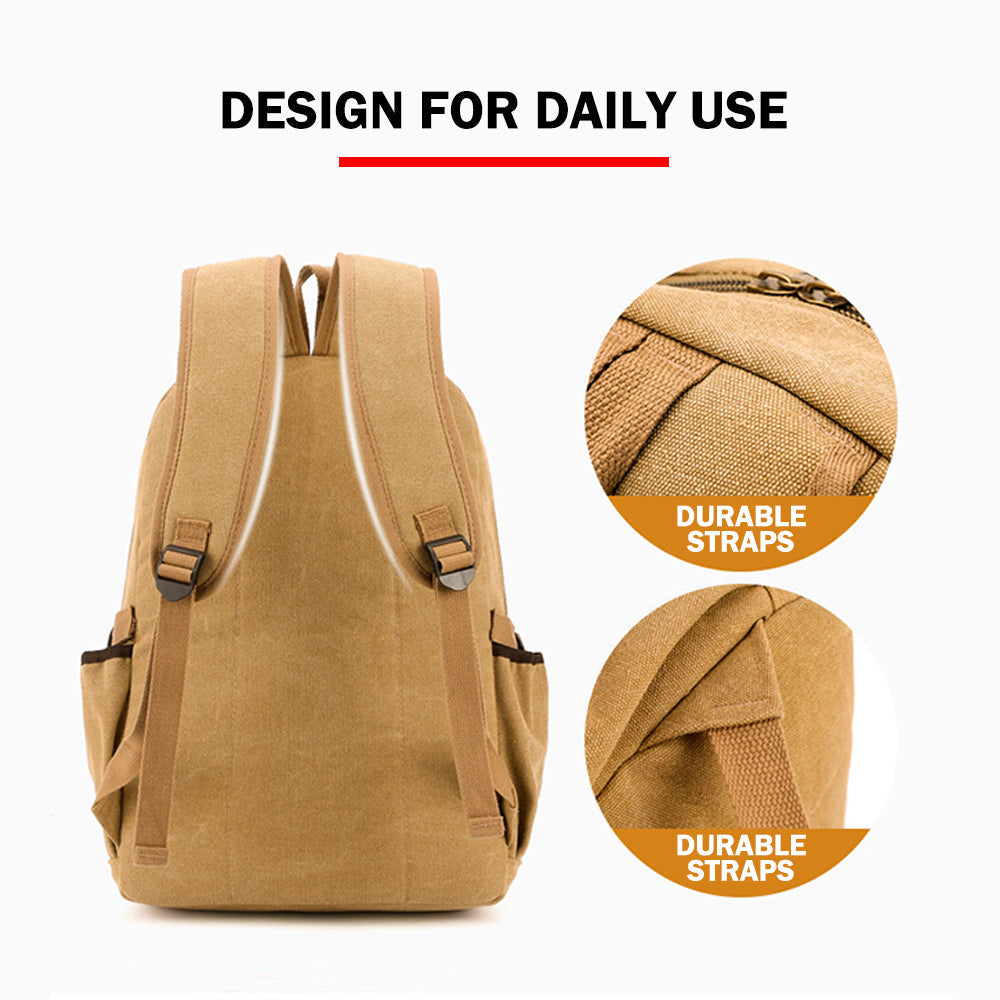 Unisex Leisure Canvas Backpack Durable Waterproof Outdoor Travel Rucksack(Khaki) - SILBERSHELL