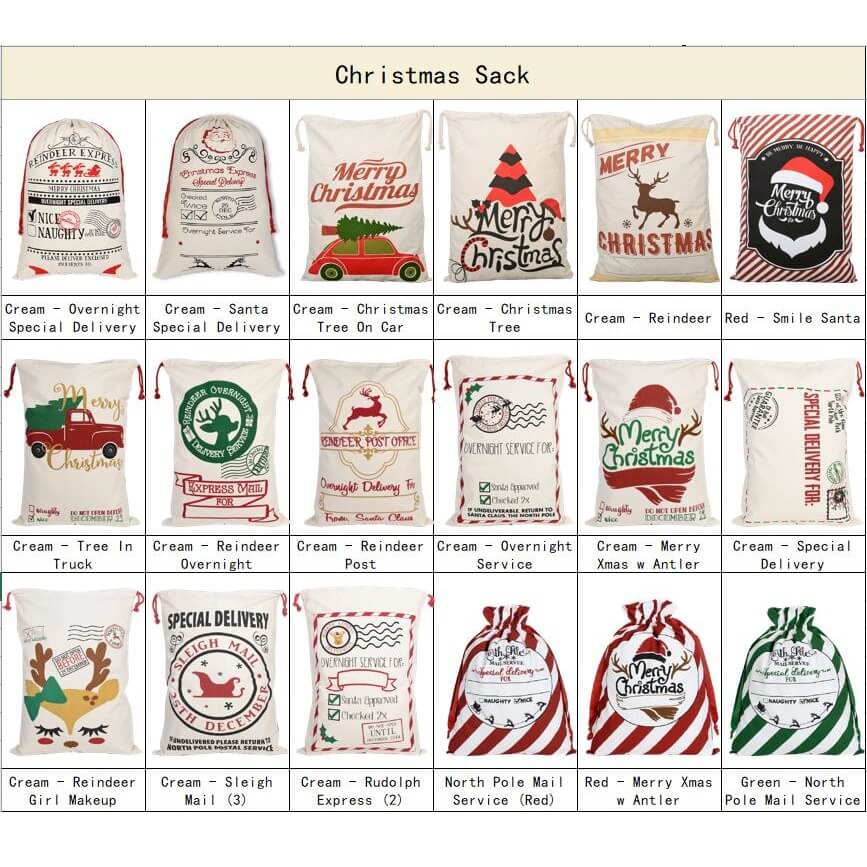 Large Christmas XMAS Hessian Santa Sack Stocking Bag Reindeer Children Gifts Bag, Cream - First Class Express - SILBERSHELL