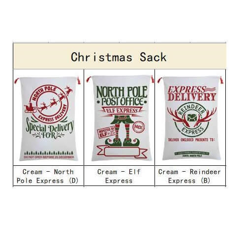 Large Christmas XMAS Hessian Santa Sack Stocking Bag Reindeer Children Gifts Bag, Cream - Overnight Service For (2) - SILBERSHELL