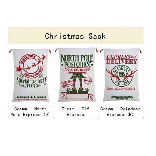 Large Christmas XMAS Hessian Santa Sack Stocking Bag Reindeer Children Gifts Bag, Cream - Overnight Special Delivery - SILBERSHELL