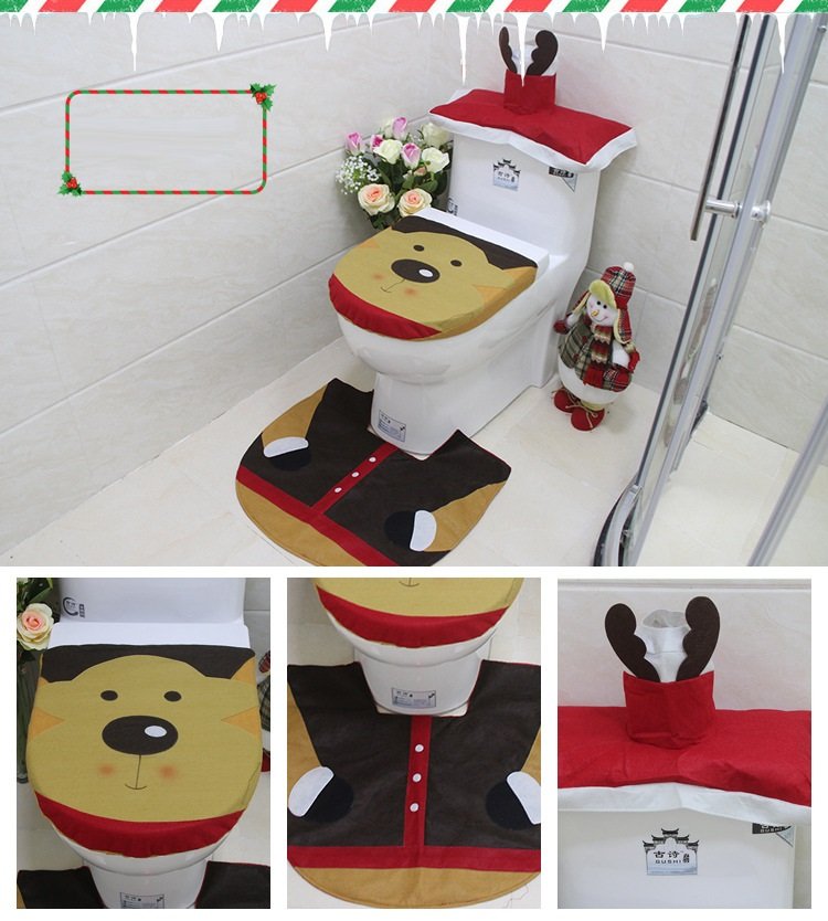 4pcs Christmas Toilet Seat Cover Rug Bathroom Set Santa Snowman Xmas Home Décor, Reindeer - SILBERSHELL