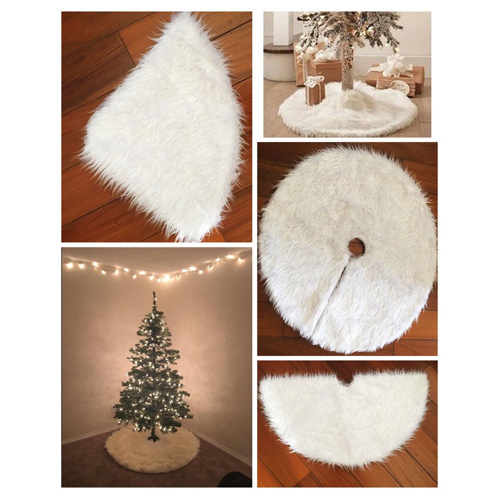 60/78/90/122cm Christmas Snow Plush Tree Skirt Xmas Base Floor Mat Cover Decor, 78cm (30.7") - SILBERSHELL