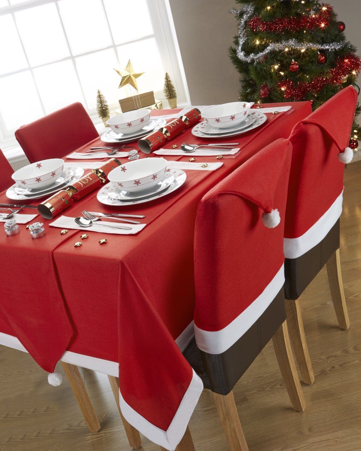 Christmas Chair Covers Tablecloth Runner Decoration Xmas Dinner Party Santa Gift, 8x Chair Covers - SILBERSHELL