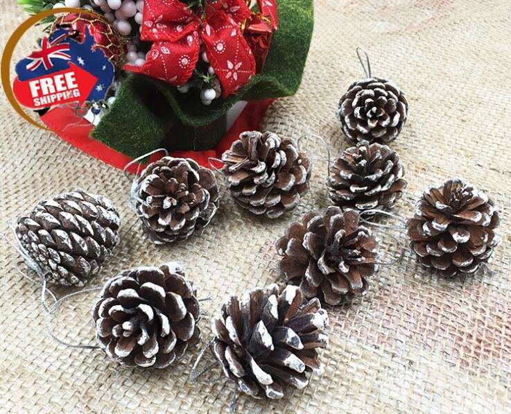 18 Christmas Natural Pine Cones Xmas Tree Hanging Home Decoration Ornament Gifts, 18x Natural w Snow Covered Pinecones - SILBERSHELL