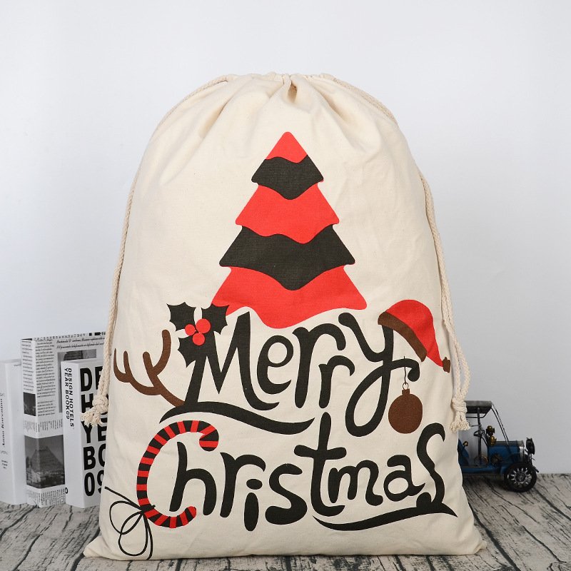 Large Christmas XMAS Hessian Santa Sack Stocking Bag Reindeer Children Gifts Bag, Cream - Christmas Tree - SILBERSHELL