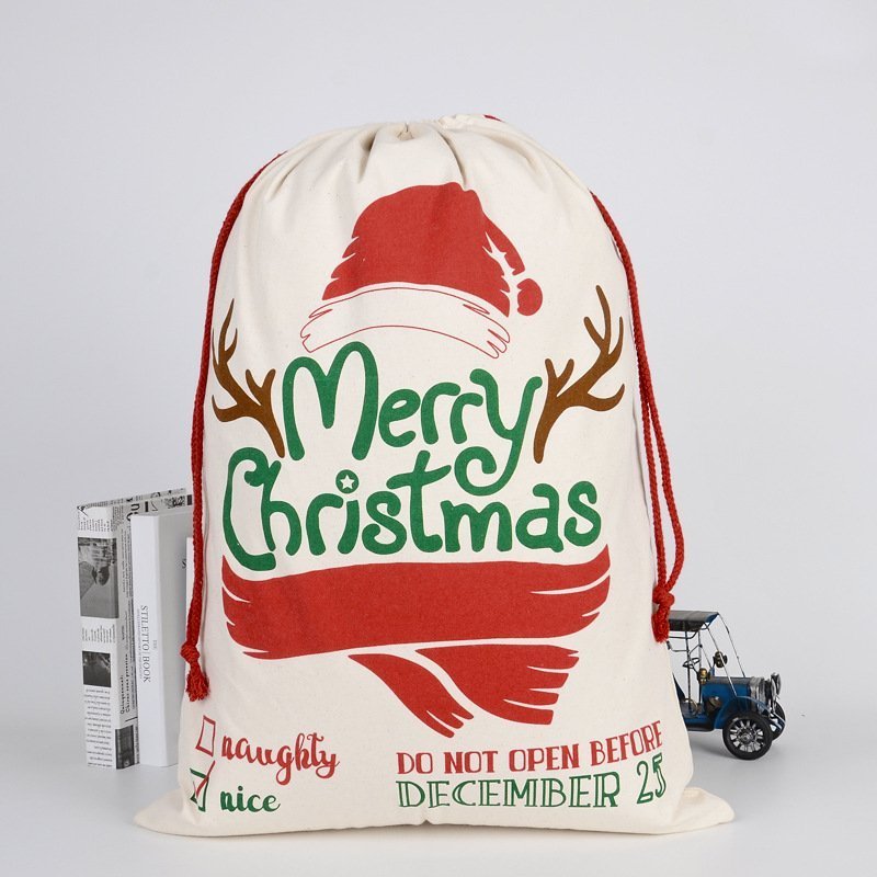 Large Christmas XMAS Hessian Santa Sack Stocking Bag Reindeer Children Gifts Bag, Cream - Merry Xmas w Antler - SILBERSHELL