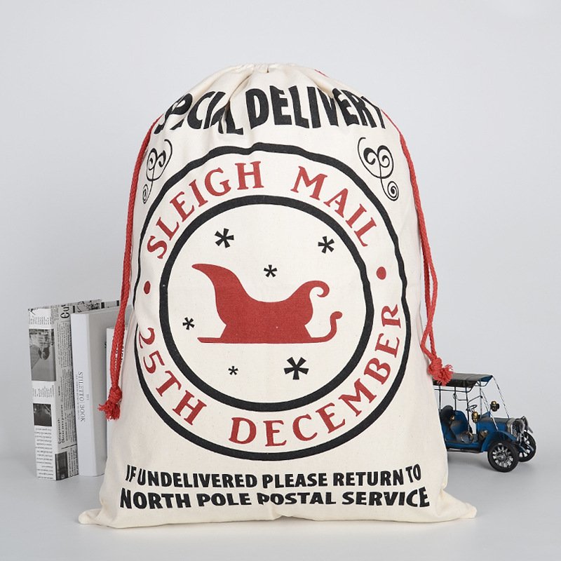 Large Christmas XMAS Hessian Santa Sack Stocking Bag Reindeer Children Gifts Bag, Cream - Sleigh Mail (3) - SILBERSHELL