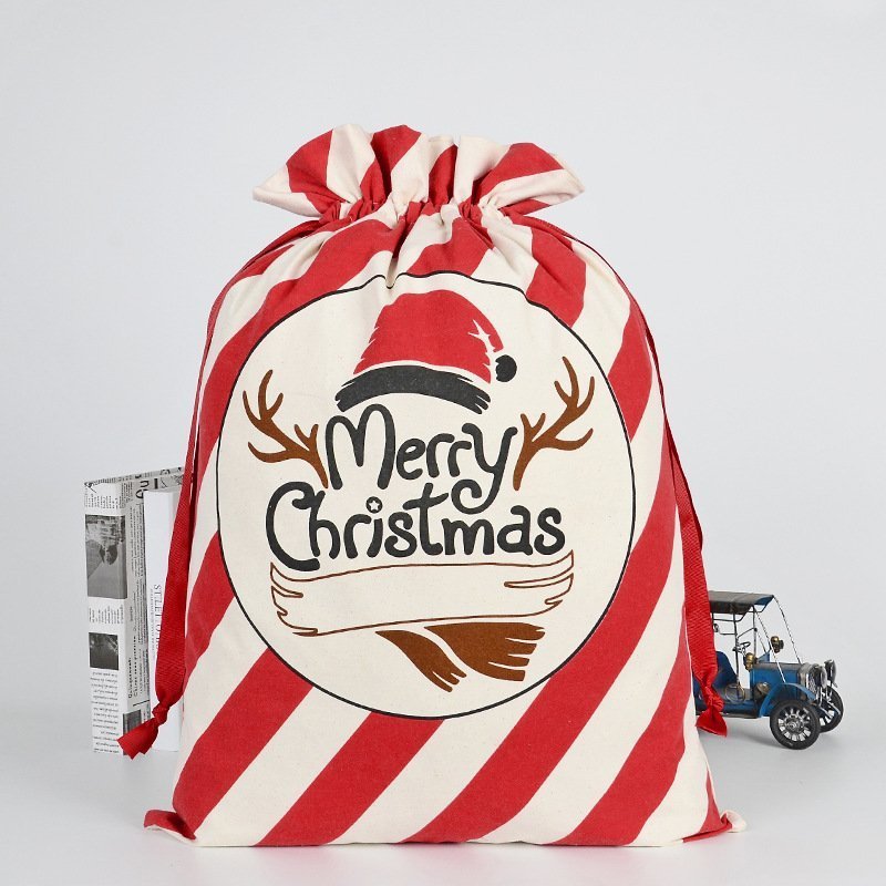 Large Christmas XMAS Hessian Santa Sack Stocking Bag Reindeer Children Gifts Bag, Red - Merry Xmas w Antler - SILBERSHELL