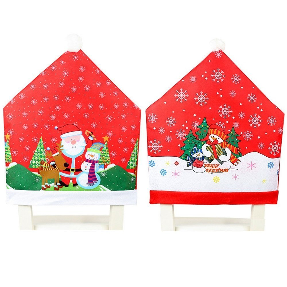 10x Christmas Chair Covers Dinner Table Santa Hat Snowman Home Décor Ornaments, Snowman (10 Chair Covers) - SILBERSHELL
