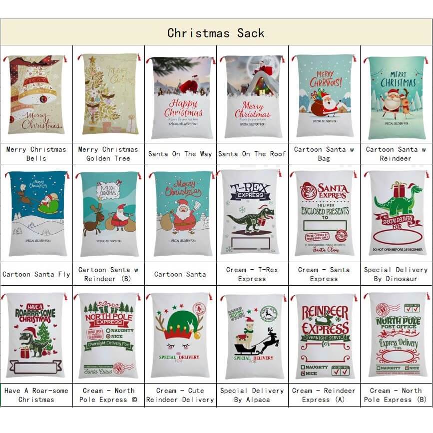 50x70cm Canvas Hessian Christmas Santa Sack Xmas Stocking Reindeer Kids Gift Bag, Merry Christmas Bells - SILBERSHELL