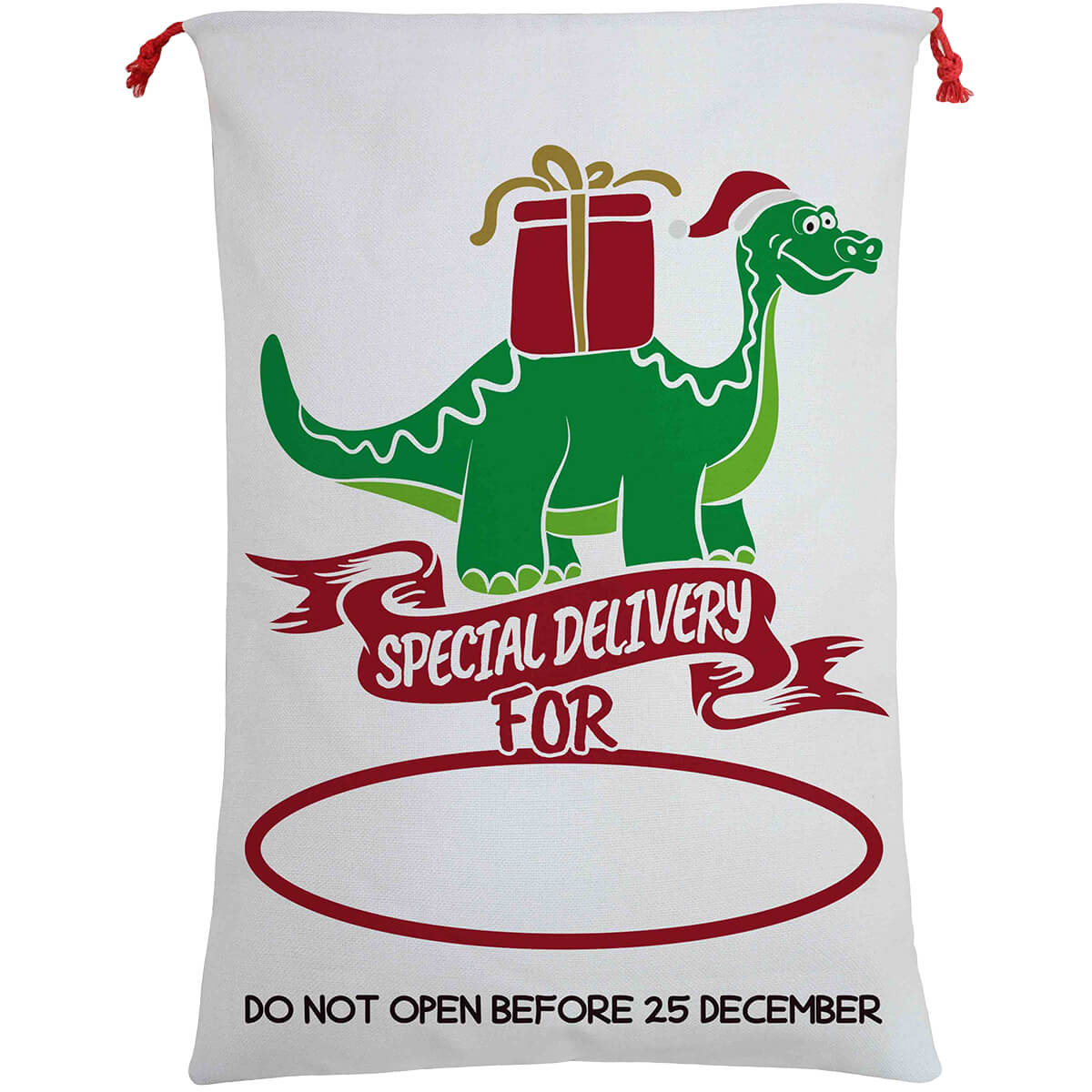 50x70cm Canvas Hessian Christmas Santa Sack Xmas Stocking Reindeer Kids Gift Bag, Special Delivery By Dinosaur - SILBERSHELL