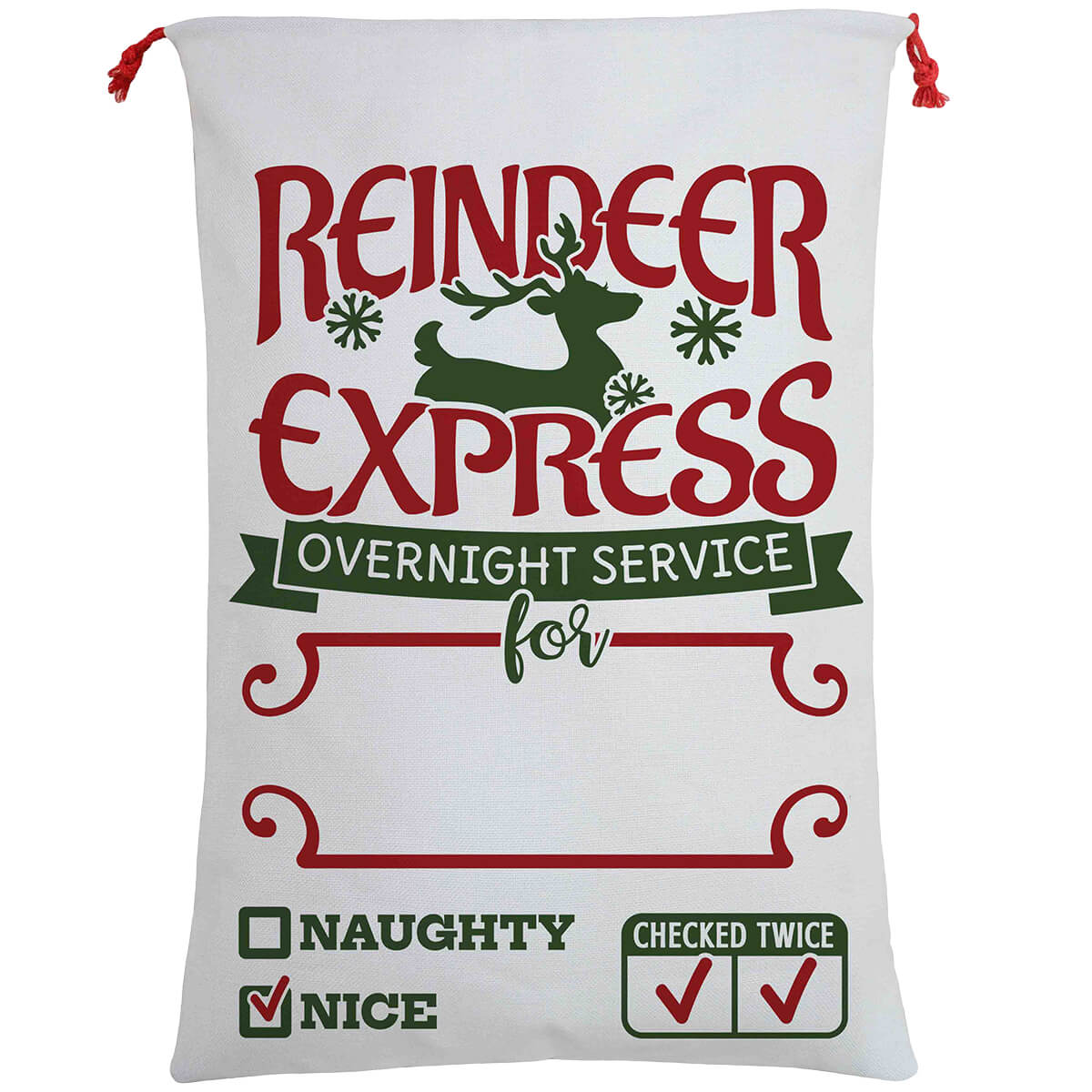 50x70cm Canvas Hessian Christmas Santa Sack Xmas Stocking Reindeer Kids Gift Bag, Cream - Reindeer Express (A) - SILBERSHELL