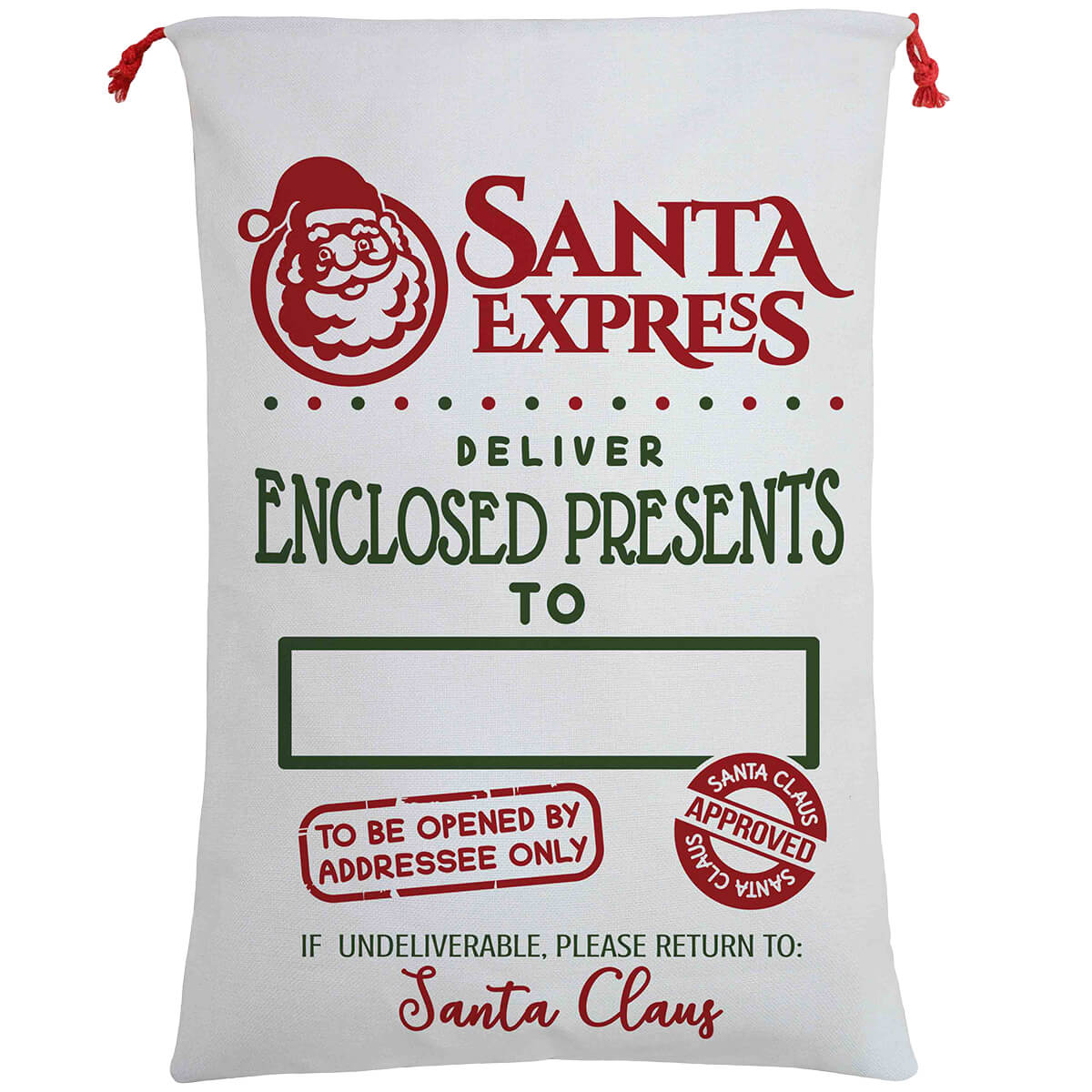 50x70cm Canvas Hessian Christmas Santa Sack Xmas Stocking Reindeer Kids Gift Bag, Cream - Santa Express - SILBERSHELL