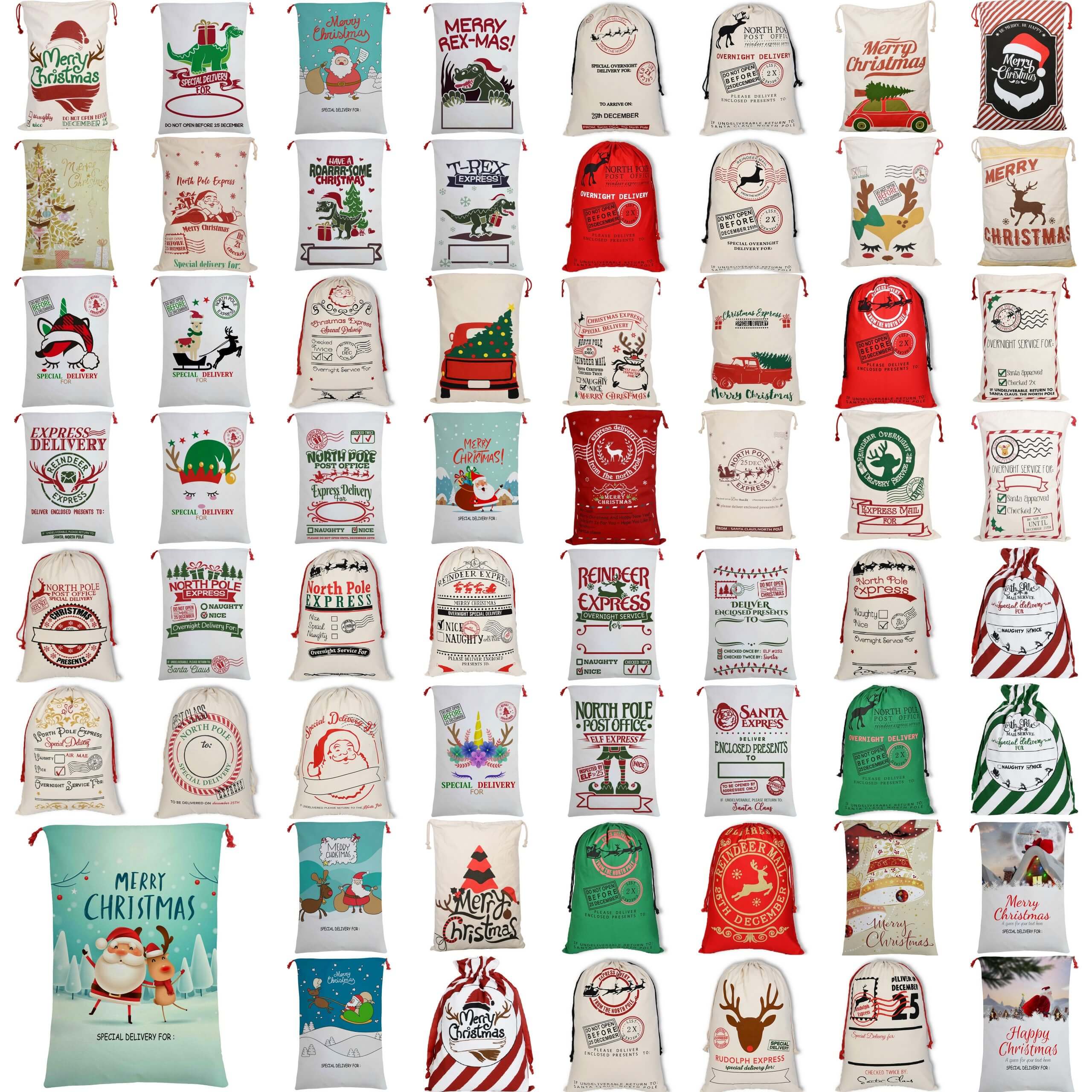 50x70cm Canvas Hessian Christmas Santa Sack Xmas Stocking Reindeer Kids Gift Bag, Cream - Santa Express - SILBERSHELL