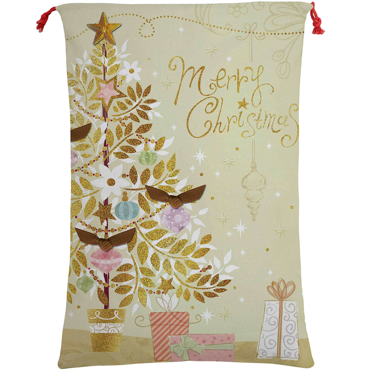 Large Christmas XMAS Hessian Santa Sack Stocking Bag Reindeer Children Gifts Bag, Merry Christmas Golden Tree - SILBERSHELL