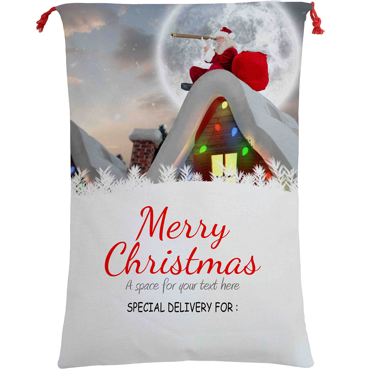 Large Christmas XMAS Hessian Santa Sack Stocking Bag Reindeer Children Gifts Bag, Santa On The Roof - SILBERSHELL