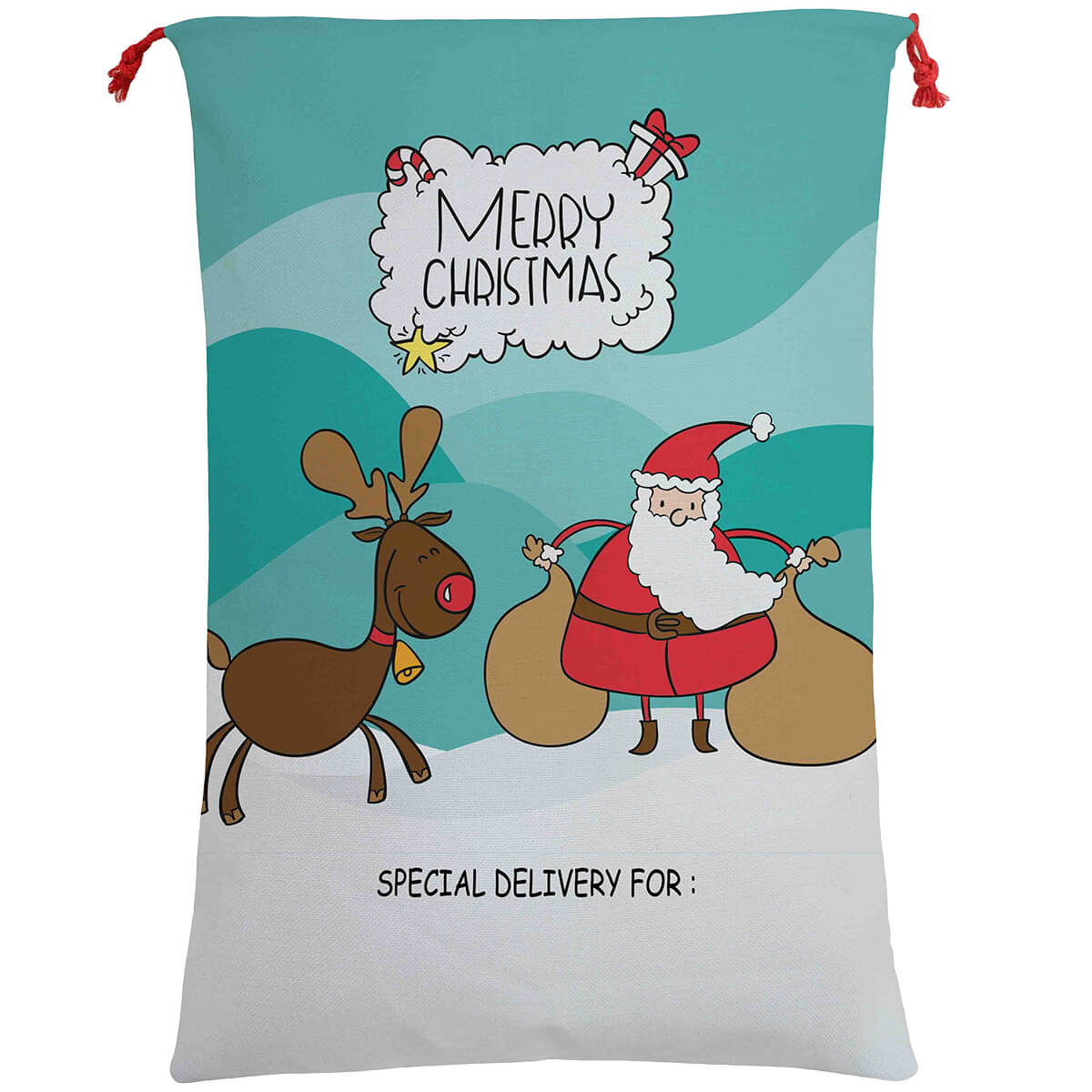 Large Christmas XMAS Hessian Santa Sack Stocking Bag Reindeer Children Gifts Bag, Cartoon Santa w Reindeer (B) - SILBERSHELL