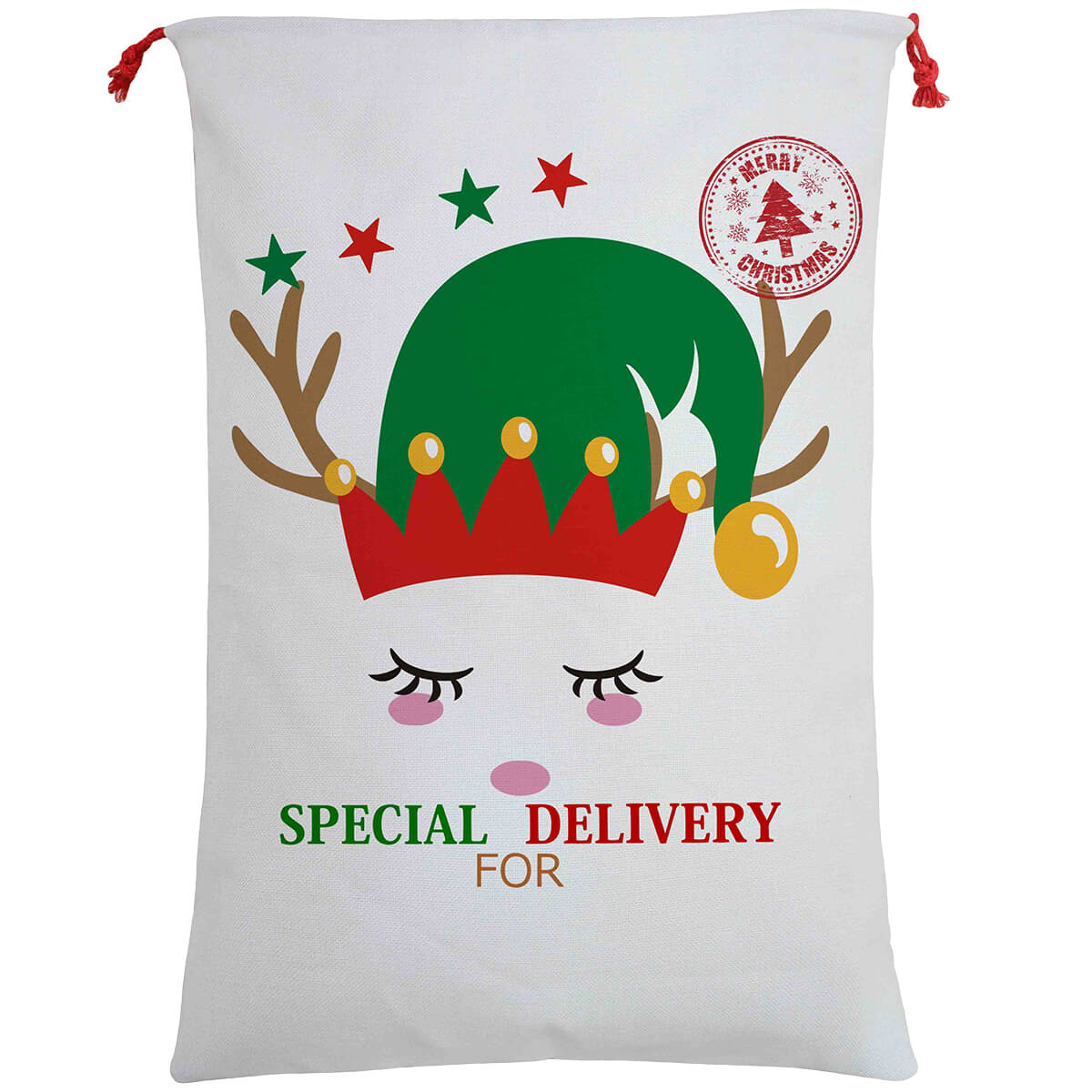 Large Christmas XMAS Hessian Santa Sack Stocking Bag Reindeer Children Gifts Bag, Cream - Cute Reindeer Delivery - SILBERSHELL