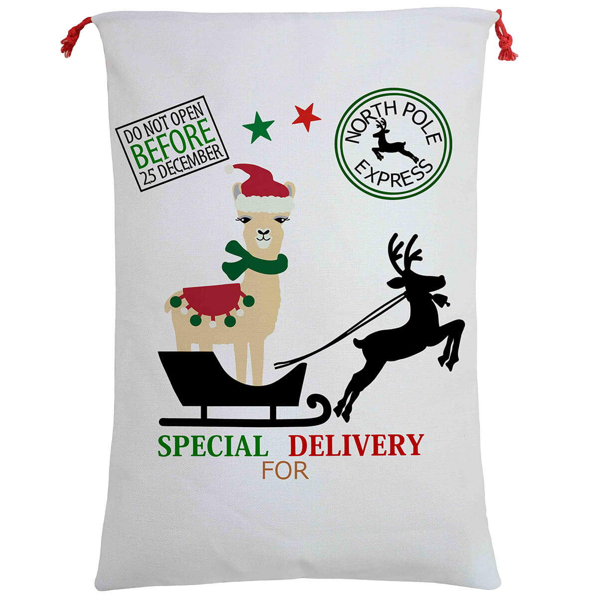 Large Christmas XMAS Hessian Santa Sack Stocking Bag Reindeer Children Gifts Bag, Special Delivery By Alpaca - SILBERSHELL