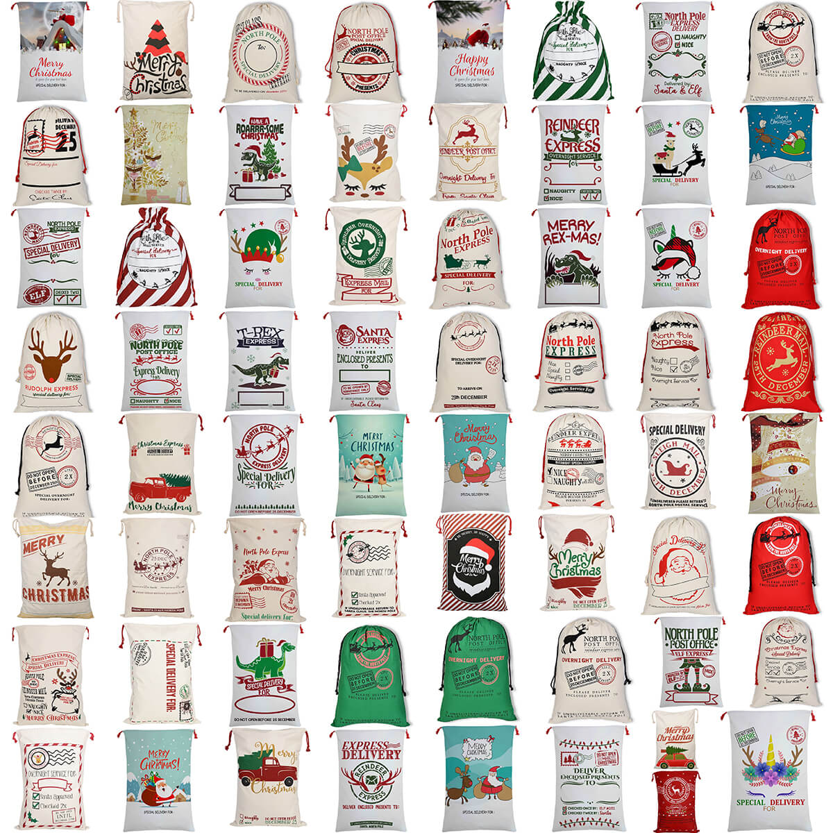Large Christmas XMAS Hessian Santa Sack Stocking Bag Reindeer Children Gifts Bag, Cream - Reindeer Express (B) - SILBERSHELL