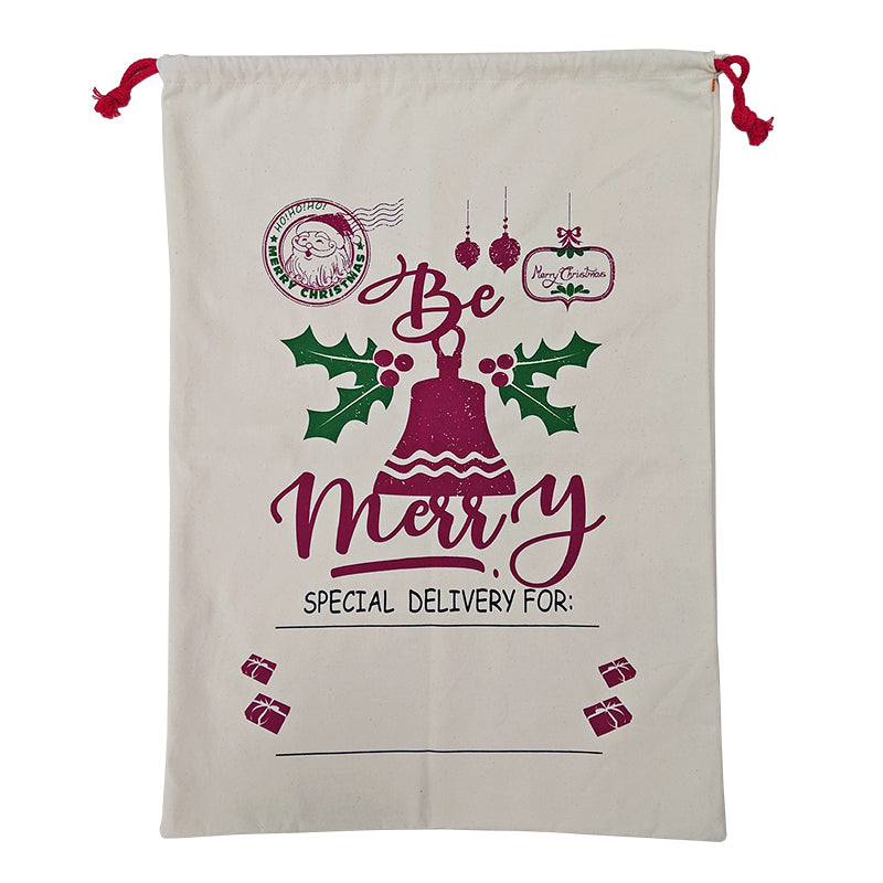 Large Christmas XMAS Hessian Santa Sack Stocking Bag Reindeer Children Gifts Bag, Cream - Bell - SILBERSHELL