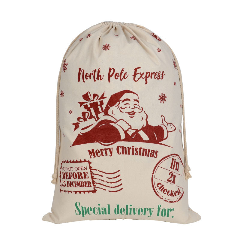 50x70cm Canvas Hessian Christmas Santa Sack Xmas Stocking Reindeer Kids Gift Bag, Cream - Snowflakes Santa - SILBERSHELL