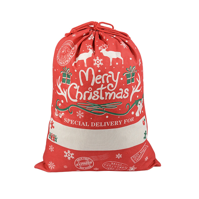50x70cm Canvas Hessian Christmas Santa Sack Xmas Stocking Reindeer Kids Gift Bag, Red - Reindeer Gift - SILBERSHELL