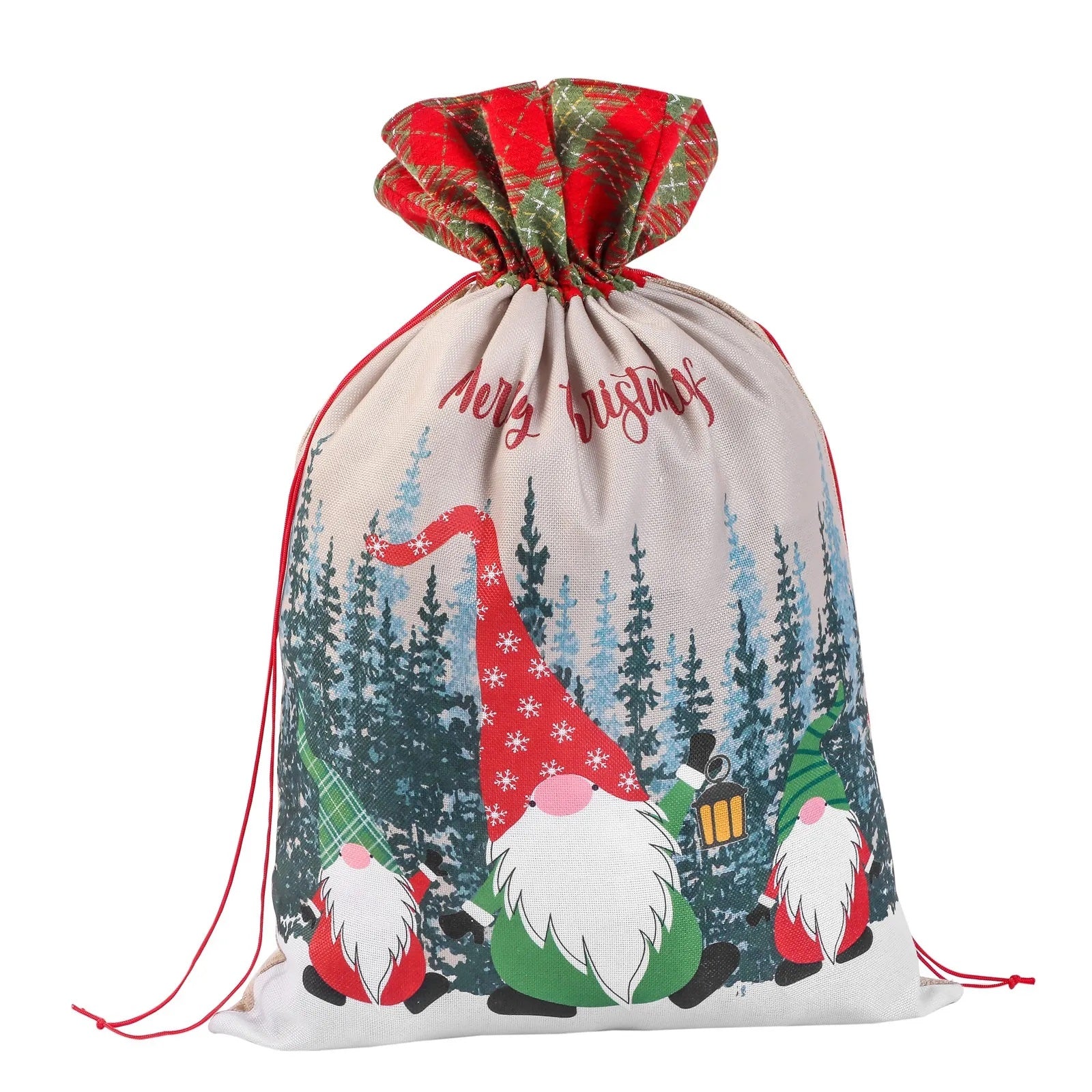 50x70cm Canvas Hessian Christmas Santa Sack Xmas Stocking Reindeer Kids Gift Bag, Cream - Faceless Santa (A) - SILBERSHELL