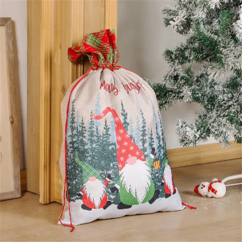 50x70cm Canvas Hessian Christmas Santa Sack Xmas Stocking Reindeer Kids Gift Bag, Cream - Faceless Santa (A) - SILBERSHELL