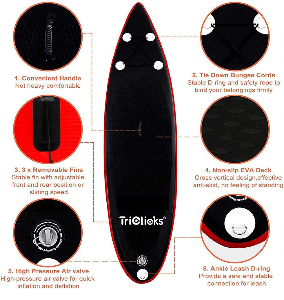 06RK Black/Red Stand Up Paddle SUP Inflatable Surfboard Paddleboard W/ Accessories & Backpack - SILBERSHELL