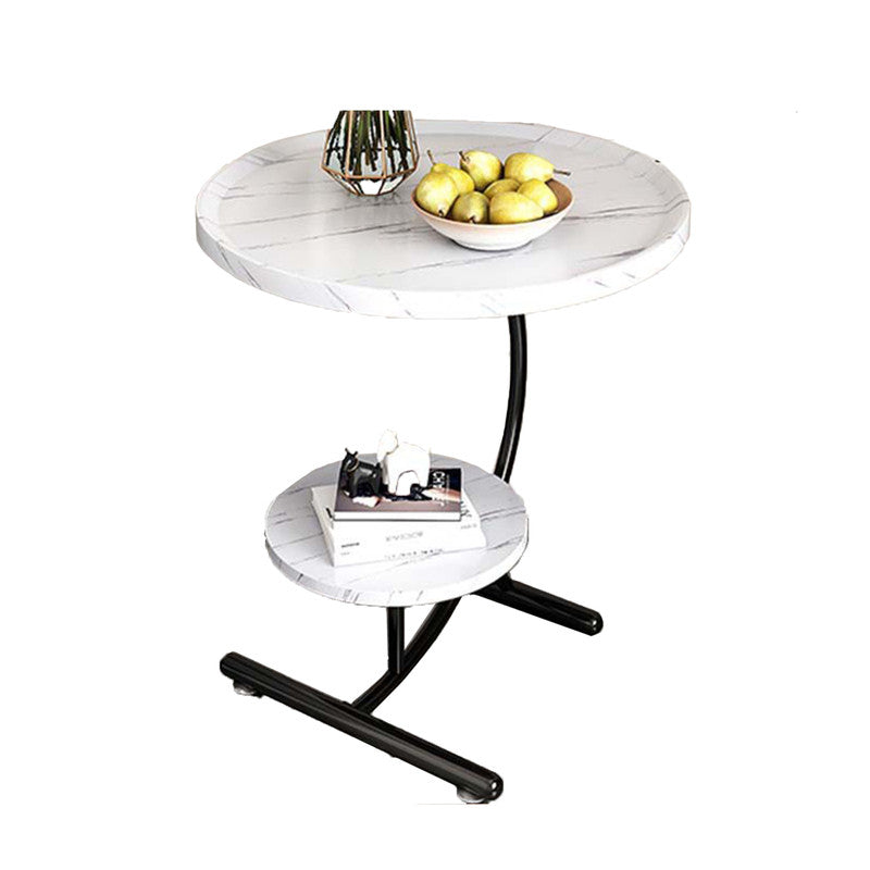2 Tier End Table Sofa Side End Table Round Nightstand with Sturdy Metal Frame - SILBERSHELL