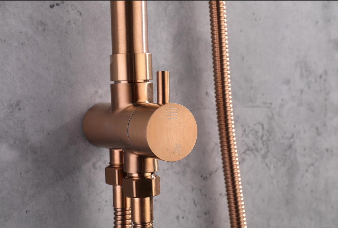2023 Brushed Rose Gold Copper Solid Stainless Steel 304 made shower set w diverter 200 mm head sprayer hand held head - SILBERSHELL