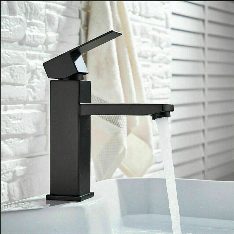 2021 Square Cube style basin mount tap low faucet Matte Black tap mixer spout - SILBERSHELL