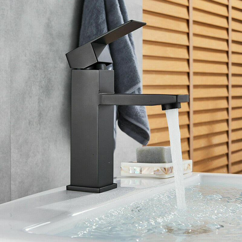 2021 Square Cube style basin mount tap low faucet Matte Black tap mixer spout - SILBERSHELL