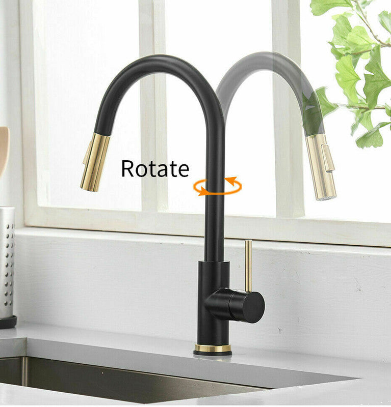 2023 Brushed Gold Spout Matte Black pull out with spray function kitchen mixer tap faucet - SILBERSHELL