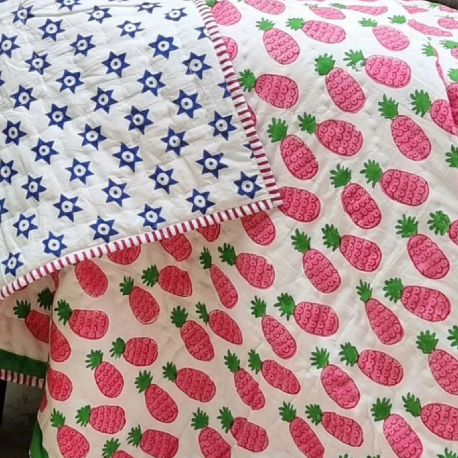 GOTS Certified Organic Cotton Reversible Baby Quilt (100x120cm) - Pink Pineapple - SILBERSHELL